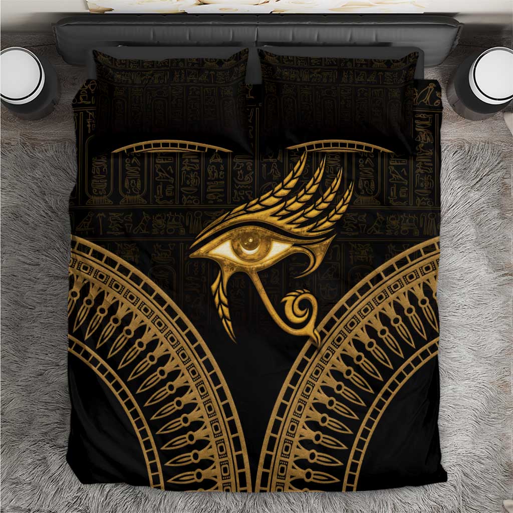 Ancient Egypt Eye of Horus Bedding Set Gold Intricate Feathers