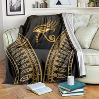 Gold and black Eye of Horus feather motif blanket with decorative border