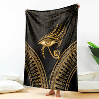 Black blanket with gold Eye of Horus and ornate feather wings design