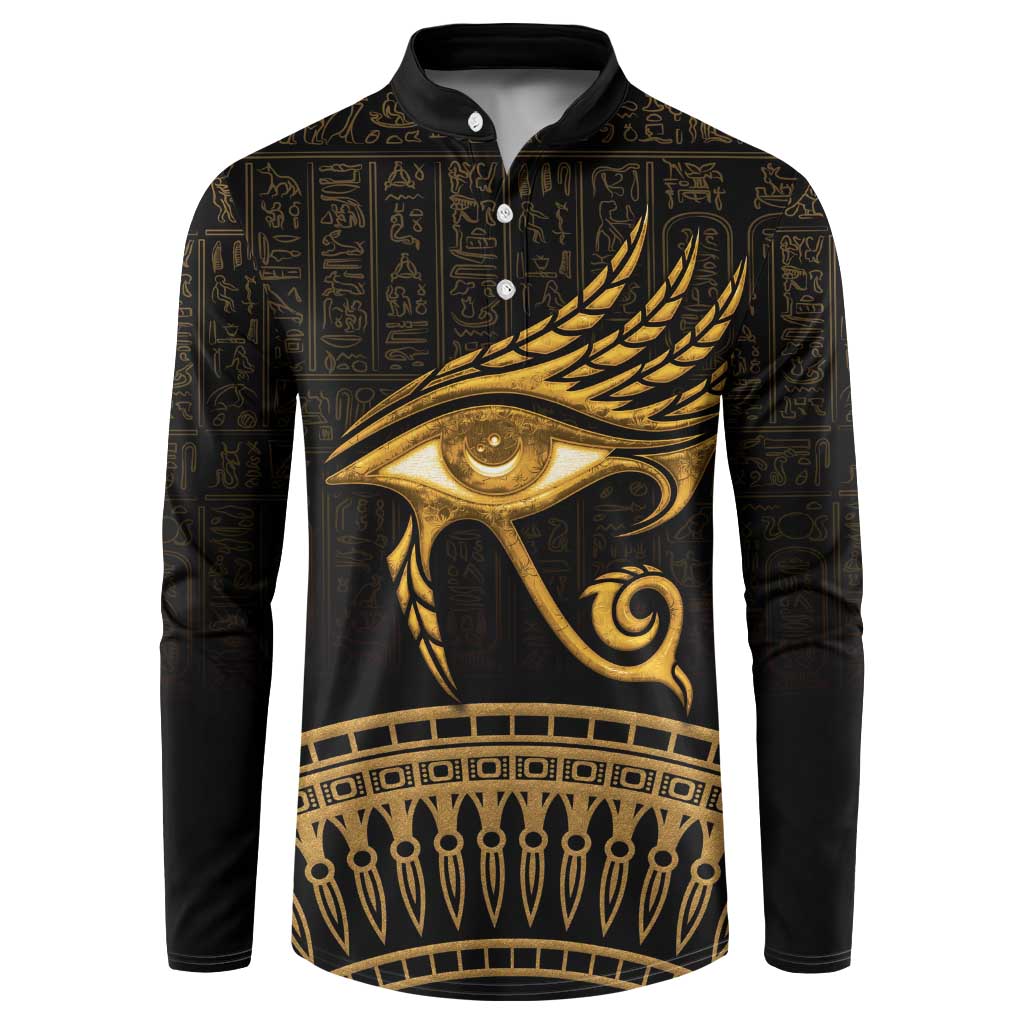 Ancient Egypt Eye of Horus Button Sweatshirt Gold Intricate Feathers