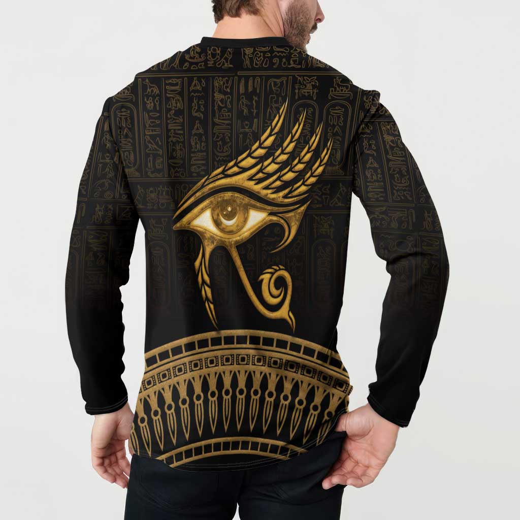 Ancient Egypt Eye of Horus Button Sweatshirt Gold Intricate Feathers