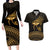 Ancient Egypt Eye of Horus Couples Matching Long Sleeve Bodycon Dress and Hawaiian Shirt Gold Intricate Feathers