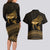 Ancient Egypt Eye of Horus Couples Matching Long Sleeve Bodycon Dress and Hawaiian Shirt Gold Intricate Feathers