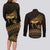 Ancient Egypt Eye of Horus Couples Matching Long Sleeve Bodycon Dress and Long Sleeve Button Shirt Gold Intricate Feathers