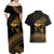 Ancient Egypt Eye of Horus Couples Matching Off Shoulder Maxi Dress and Hawaiian Shirt Gold Intricate Feathers