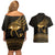 Ancient Egypt Eye of Horus Couples Matching Off Shoulder Short Dress and Hawaiian Shirt Gold Intricate Feathers