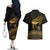 Ancient Egypt Eye of Horus Couples Matching Off The Shoulder Long Sleeve Dress and Hawaiian Shirt Gold Intricate Feathers