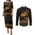 Ancient Egypt Eye of Horus Couples Matching Puletasi and Long Sleeve Button Shirt Gold Intricate Feathers