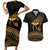 Ancient Egypt Eye of Horus Couples Matching Short Sleeve Bodycon Dress and Hawaiian Shirt Gold Intricate Feathers