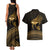 Ancient Egypt Eye of Horus Couples Matching Tank Maxi Dress and Hawaiian Shirt Gold Intricate Feathers