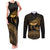 Ancient Egypt Eye of Horus Couples Matching Tank Maxi Dress and Long Sleeve Button Shirt Gold Intricate Feathers