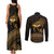 Ancient Egypt Eye of Horus Couples Matching Tank Maxi Dress and Long Sleeve Button Shirt Gold Intricate Feathers