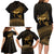 Ancient Egypt Eye of Horus Family Matching Long Sleeve Bodycon Dress and Hawaiian Shirt Gold Intricate Feathers