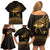 Ancient Egypt Eye of Horus Family Matching Off Shoulder Short Dress and Hawaiian Shirt Gold Intricate Feathers