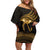 Ancient Egypt Eye of Horus Family Matching Off Shoulder Short Dress and Hawaiian Shirt Gold Intricate Feathers