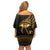 Ancient Egypt Eye of Horus Family Matching Off Shoulder Short Dress and Hawaiian Shirt Gold Intricate Feathers