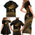 Ancient Egypt Eye of Horus Family Matching Short Sleeve Bodycon Dress and Hawaiian Shirt Gold Intricate Feathers