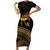 Ancient Egypt Eye of Horus Family Matching Short Sleeve Bodycon Dress and Hawaiian Shirt Gold Intricate Feathers