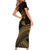 Ancient Egypt Eye of Horus Family Matching Short Sleeve Bodycon Dress and Hawaiian Shirt Gold Intricate Feathers