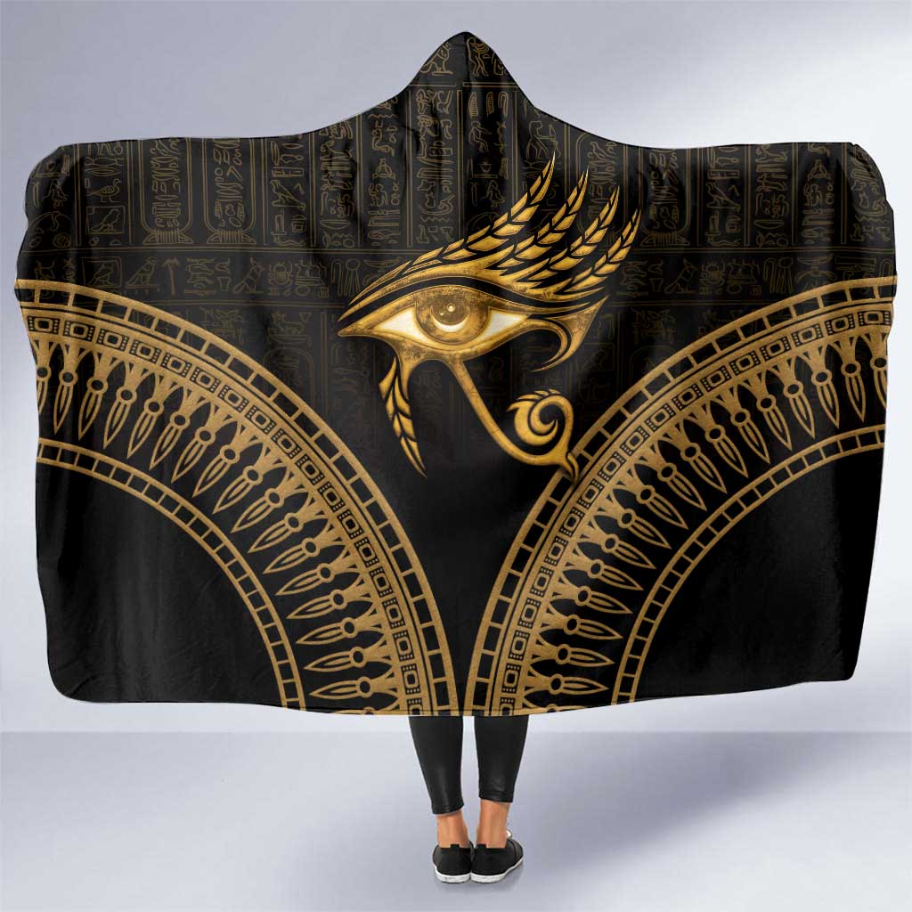 Ancient Egypt Eye of Horus Hooded Blanket Gold Intricate Feathers