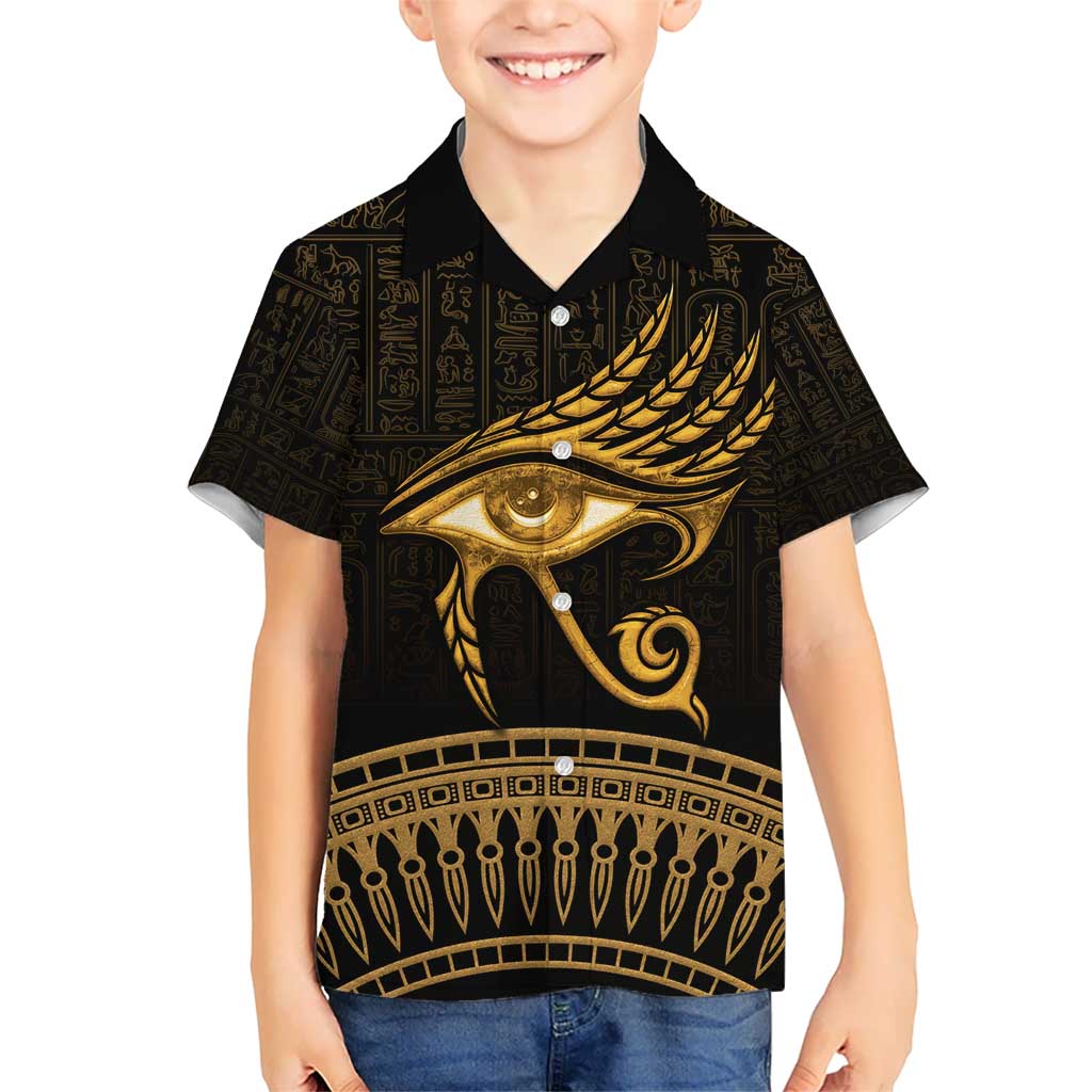 Ancient Egypt Eye of Horus Kid Hawaiian Shirt Gold Intricate Feathers