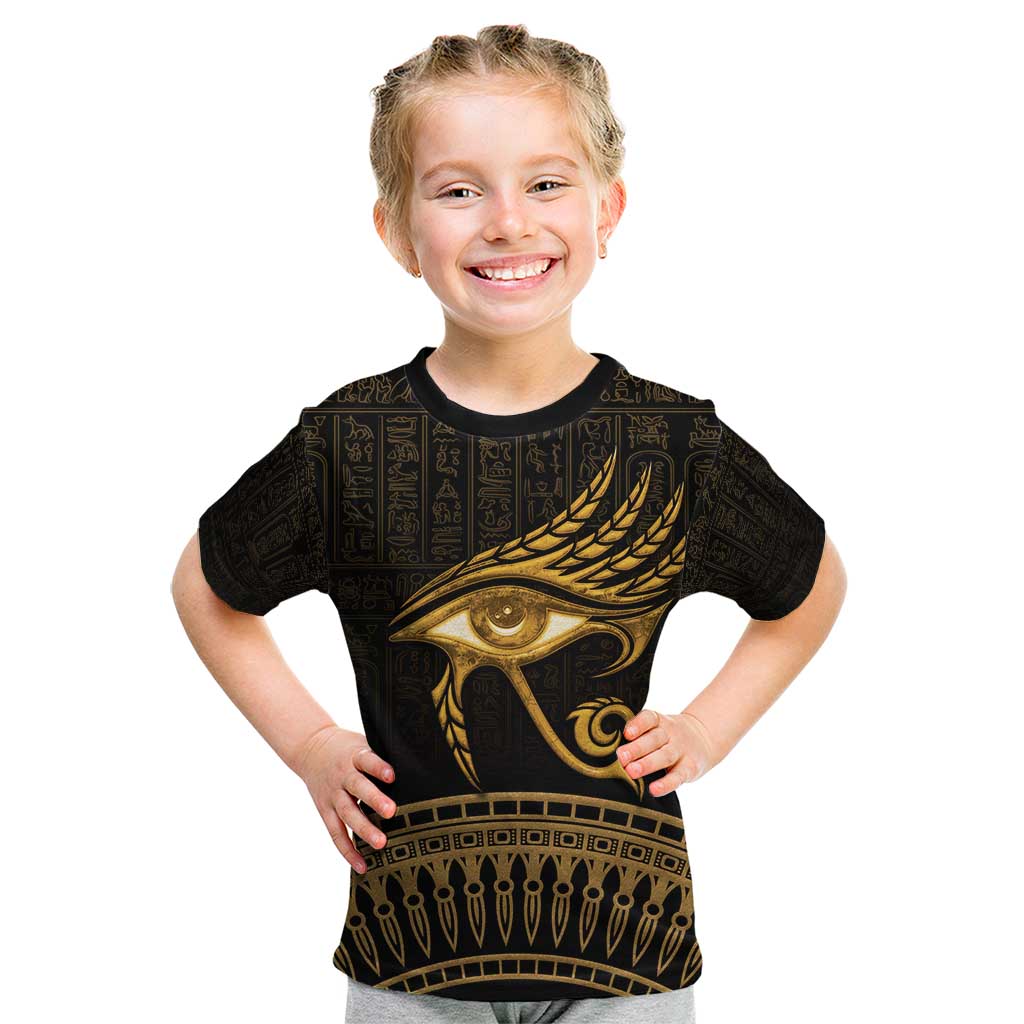 Ancient Egypt Eye of Horus Kid T Shirt Gold Intricate Feathers