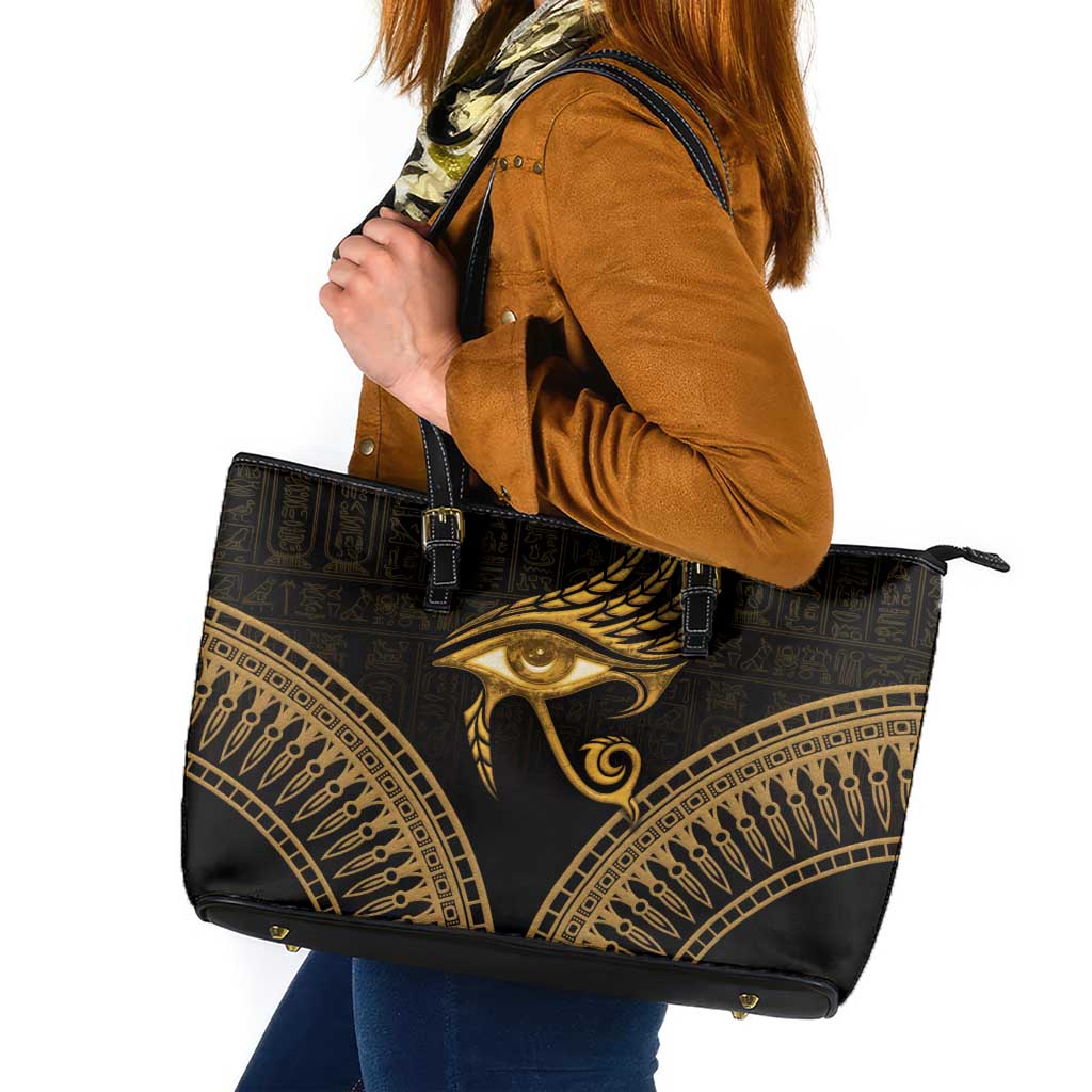 Ancient Egypt Eye of Horus Leather Tote Bag Gold Intricate Feathers