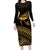 Ancient Egypt Eye of Horus Long Sleeve Bodycon Dress Gold Intricate Feathers