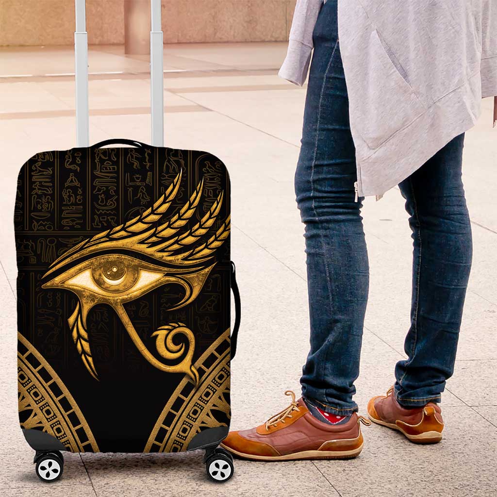 Ancient Egypt Eye of Horus Luggage Cover Gold Intricate Feathers