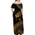 Ancient Egypt Eye of Horus Off Shoulder Maxi Dress Gold Intricate Feathers