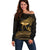 Ancient Egypt Eye of Horus Off Shoulder Sweater Gold Intricate Feathers