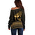 Ancient Egypt Eye of Horus Off Shoulder Sweater Gold Intricate Feathers