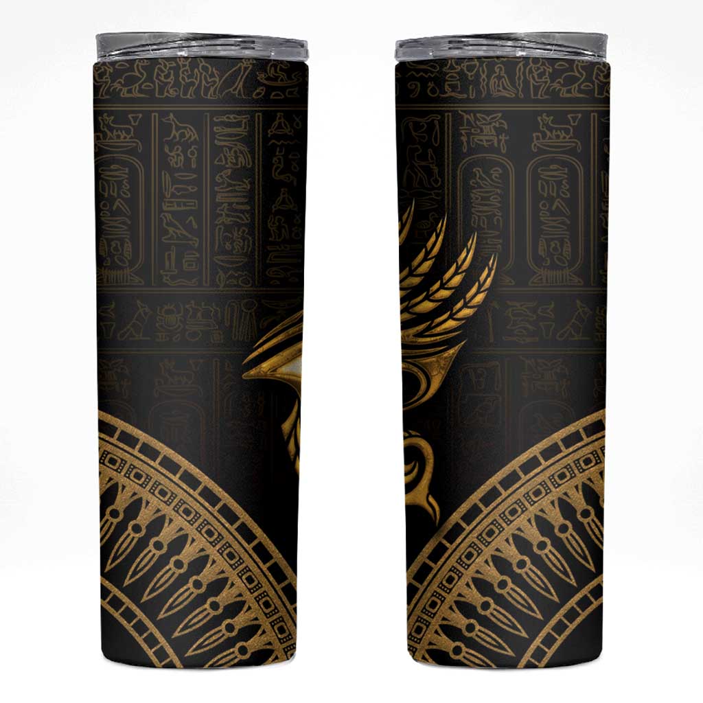 Ancient Egypt Eye of Horus Skinny Tumbler Gold Intricate Feathers