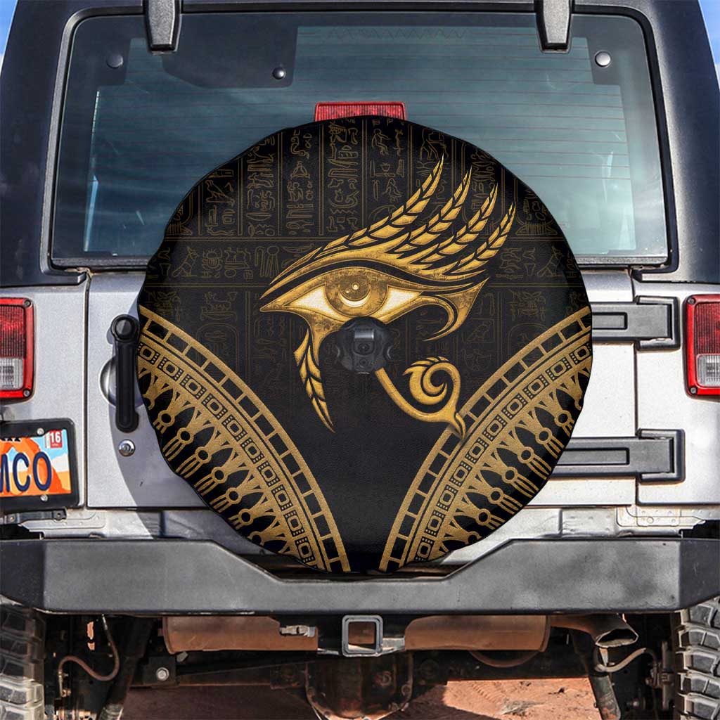 Ancient Egypt Eye of Horus Spare Tire Cover Gold Intricate Feathers