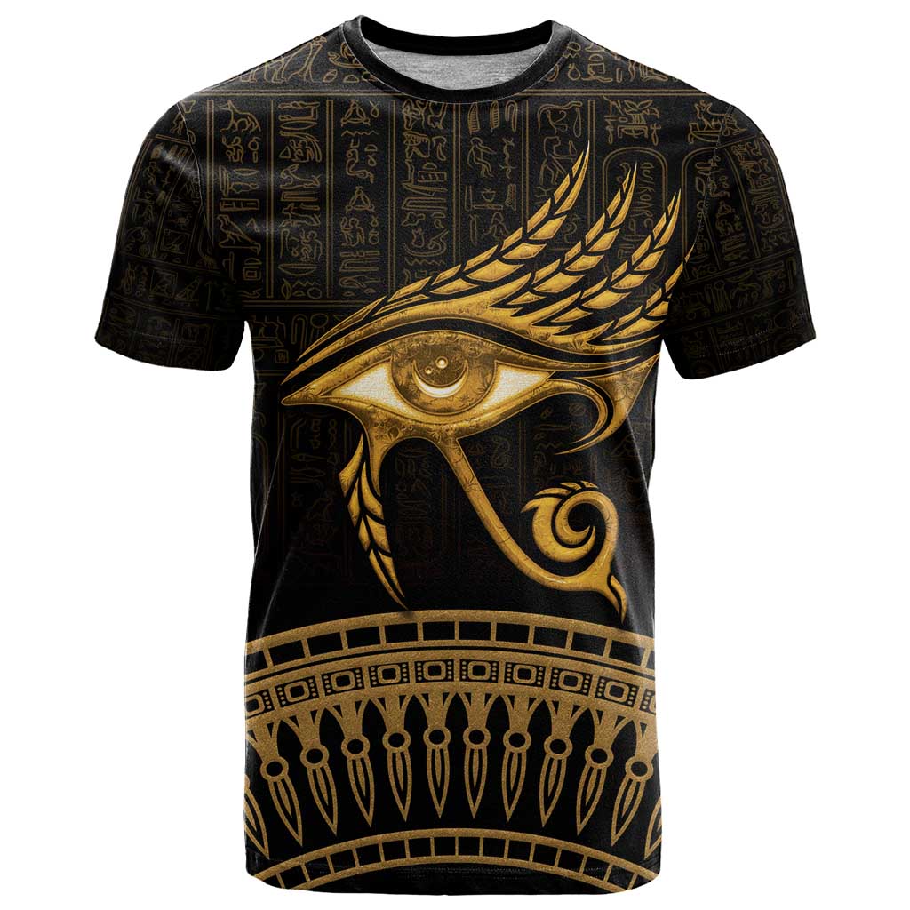 Ancient Egypt Eye of Horus T Shirt Gold Intricate Feathers