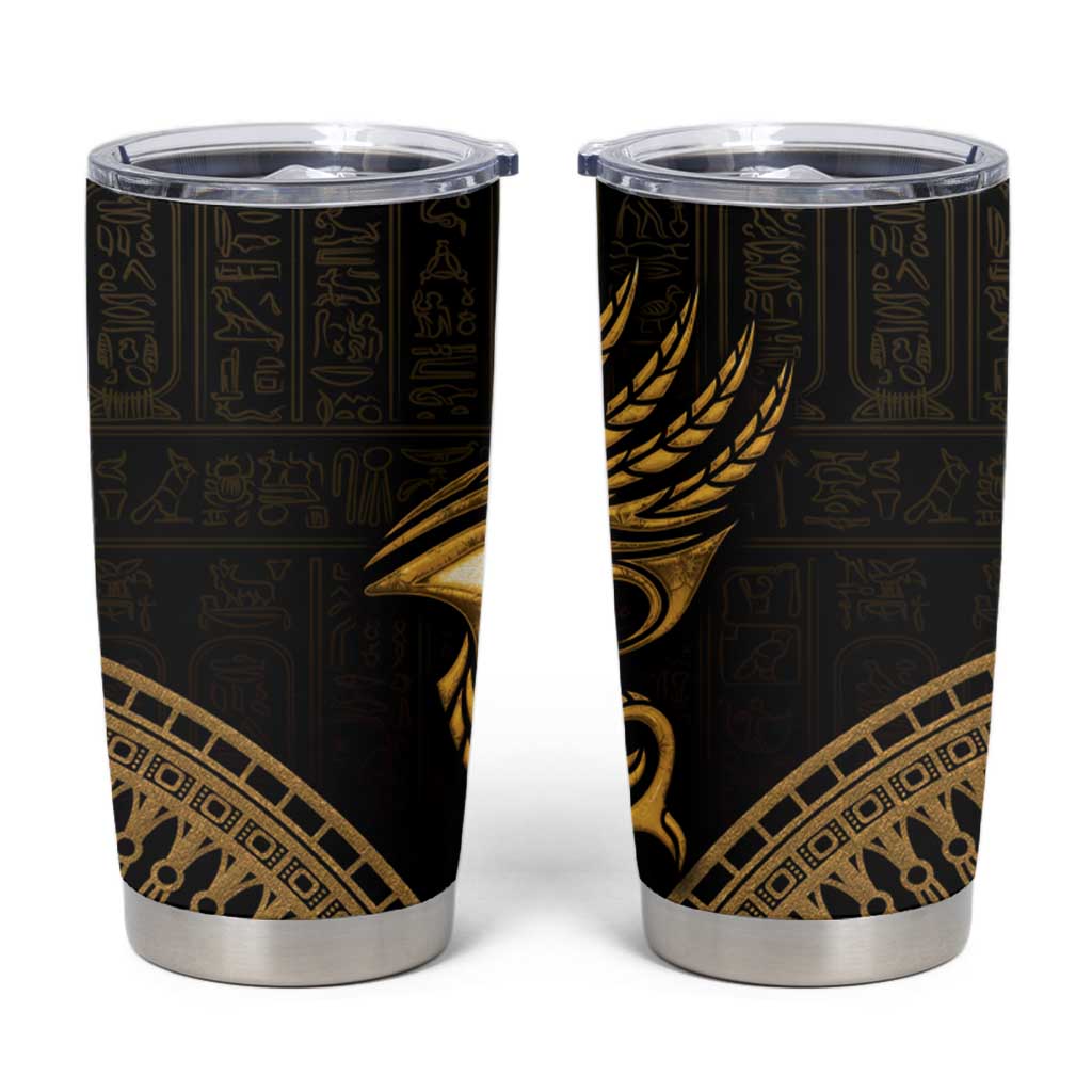 Ancient Egypt Eye of Horus Tumbler Cup Gold Intricate Feathers