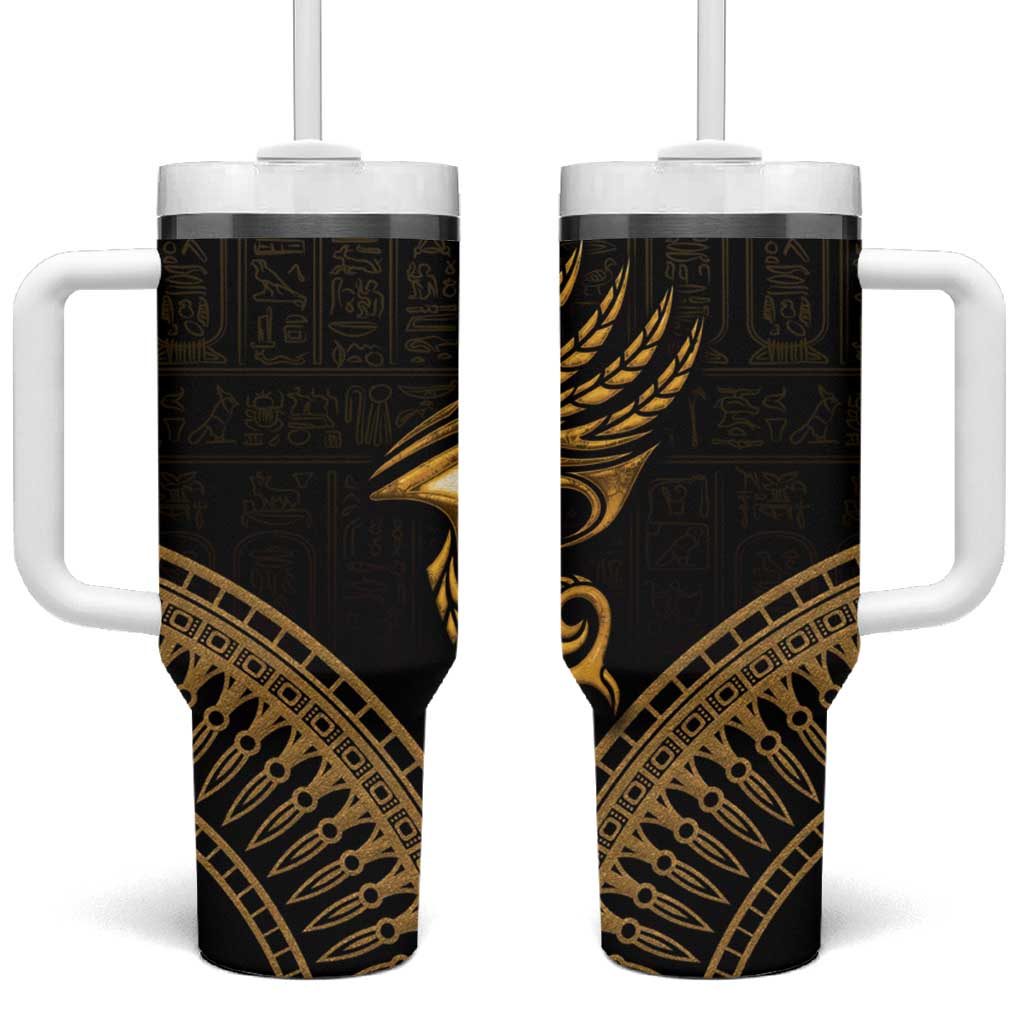 Ancient Egypt Eye of Horus Tumbler With Handle Gold Intricate Feathers