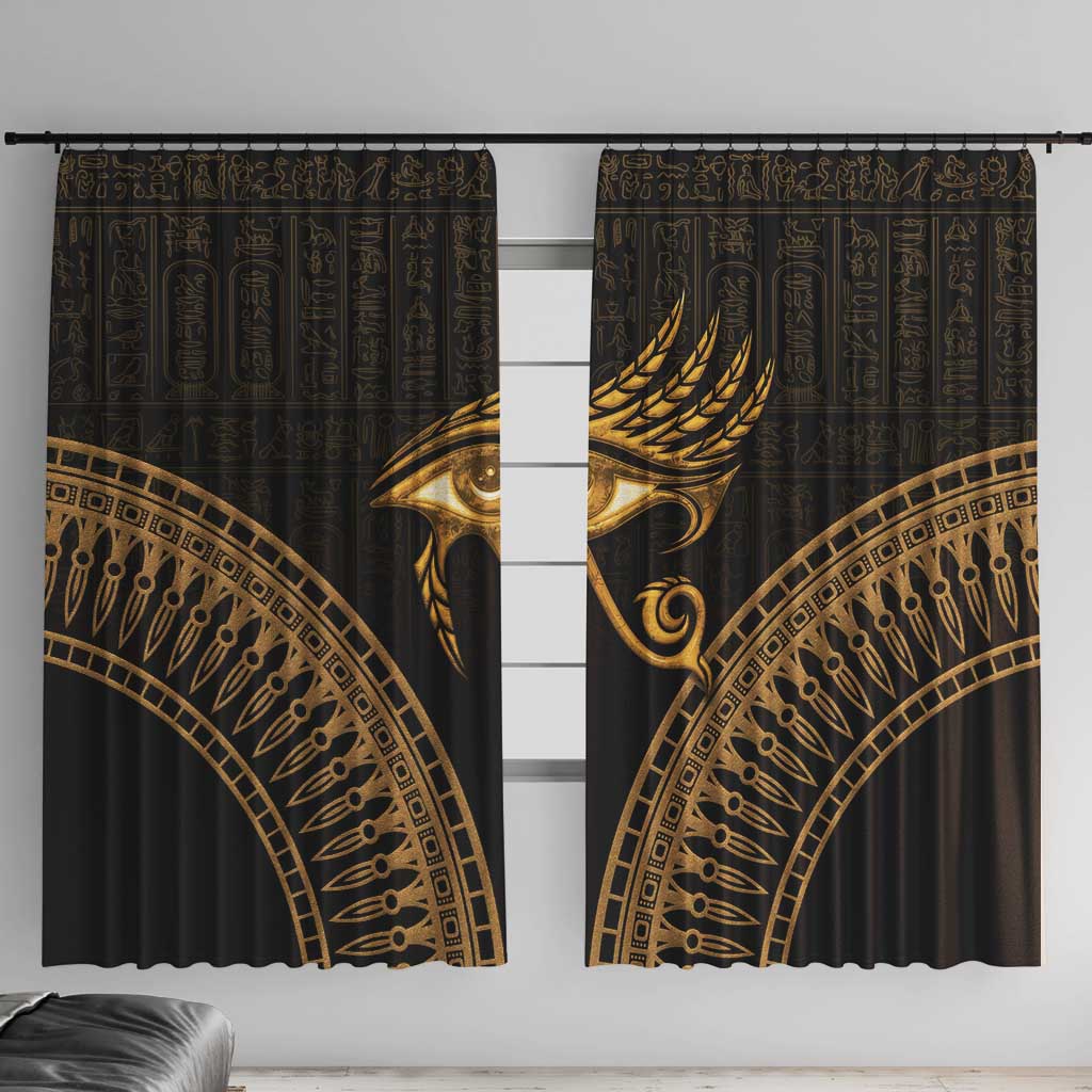 Ancient Egypt Eye of Horus Window Curtain Gold Intricate Feathers