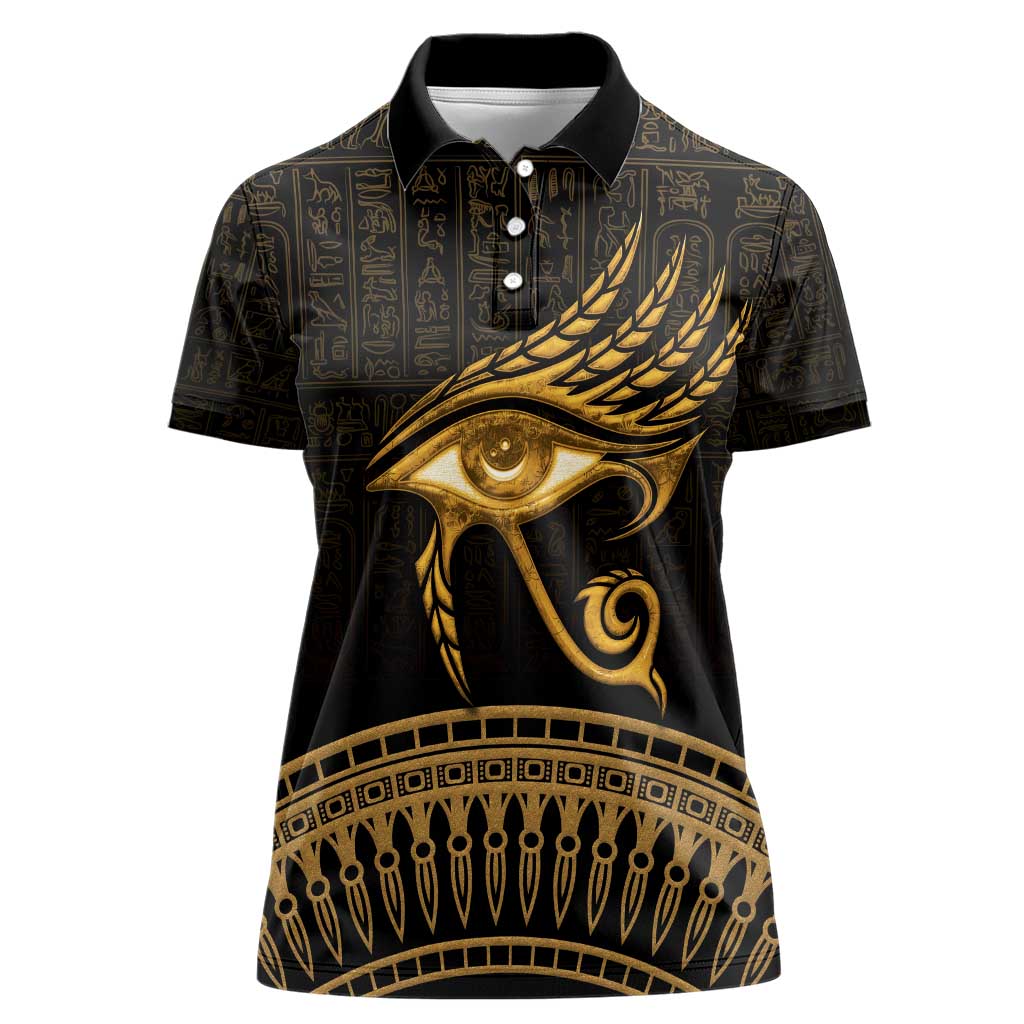 Ancient Egypt Eye of Horus Women Polo Shirt Gold Intricate Feathers