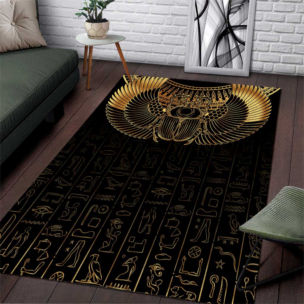 Ancient Egypt Scarab Area Rug Black Gold