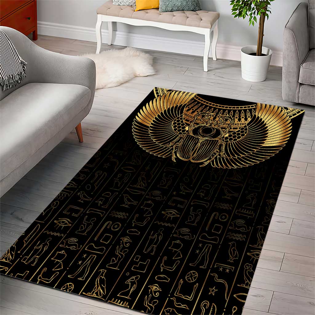 Ancient Egypt Scarab Area Rug Black Gold