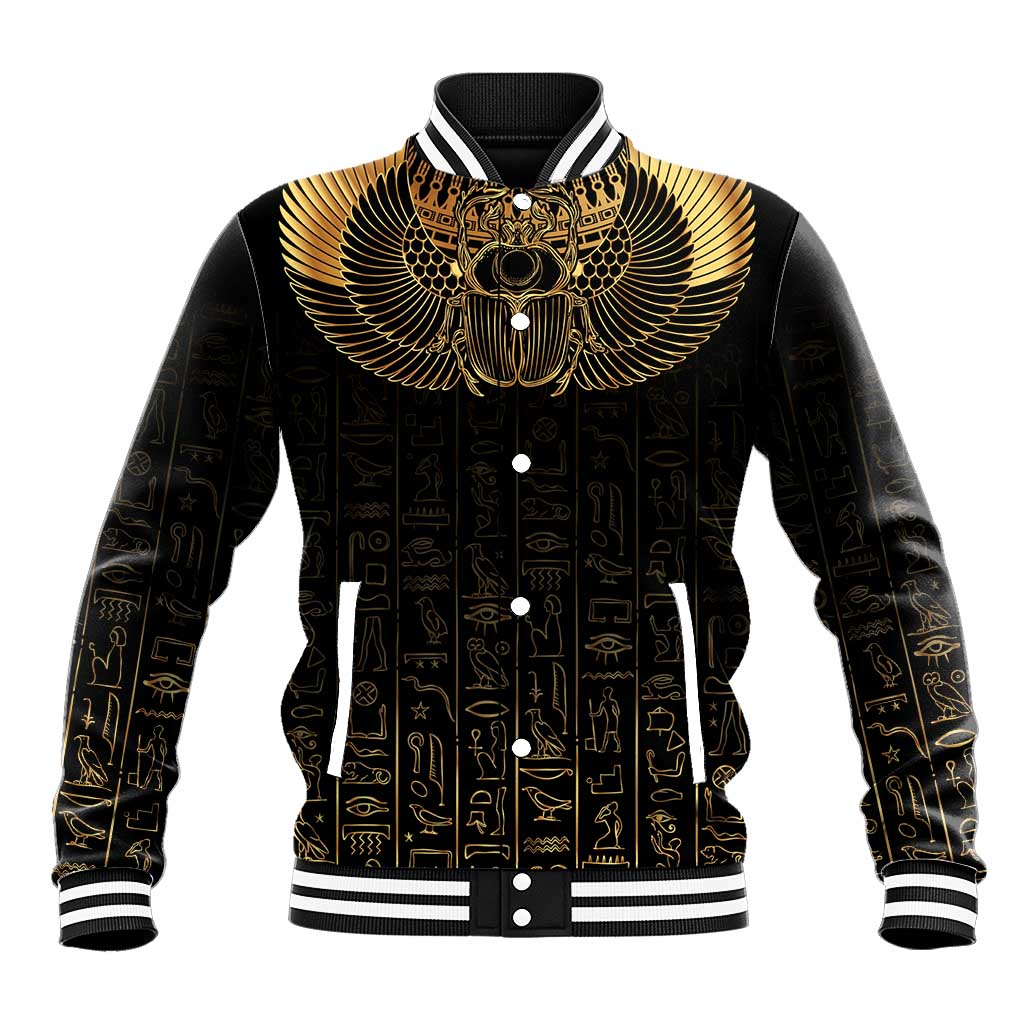 Ancient Egypt Scarab Baseball Jacket Black Gold