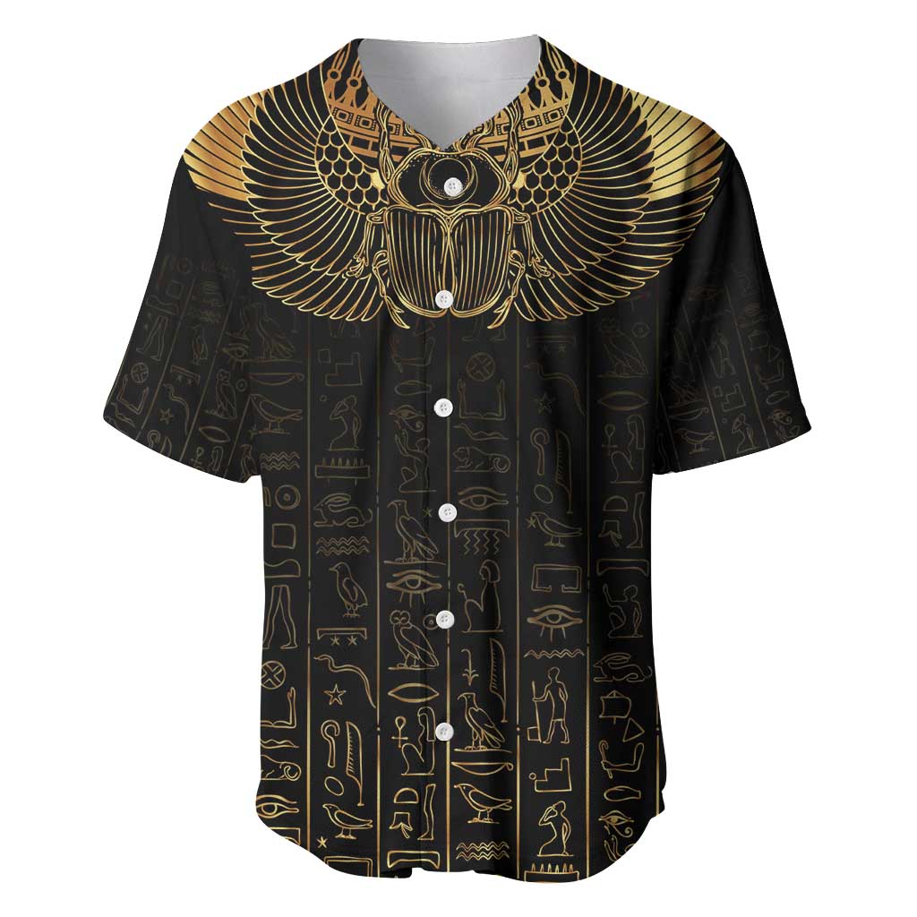 Ancient Egypt Scarab Baseball Jersey Black Gold