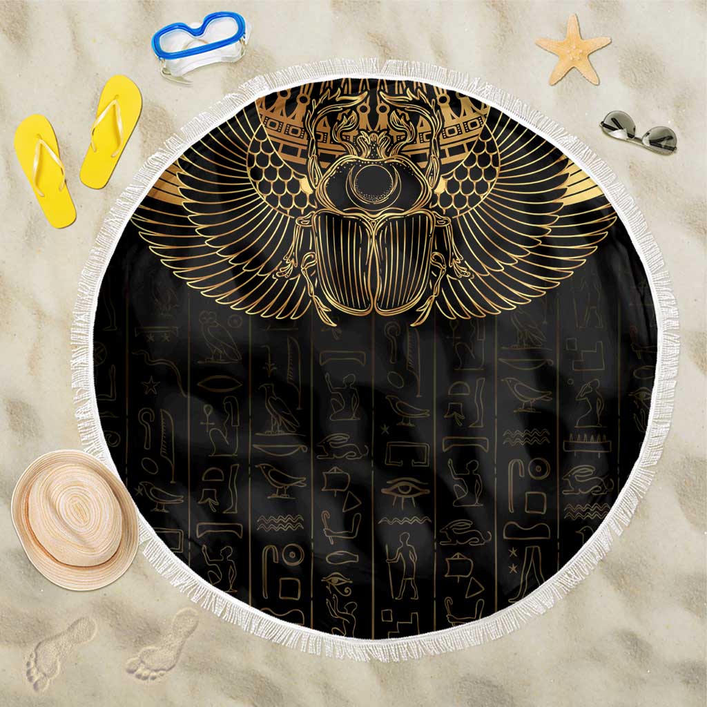 Ancient Egypt Scarab Beach Blanket Black Gold