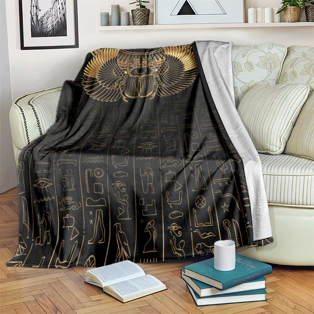 Ancient Egypt Scarab Blanket Black Gold