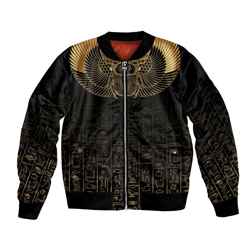 Ancient Egypt Scarab Bomber Jacket Black Gold