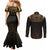 Ancient Egypt Scarab Couples Matching Mermaid Dress and Long Sleeve Button Shirt Black Gold