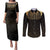 Ancient Egypt Scarab Couples Matching Puletasi and Long Sleeve Button Shirt Black Gold