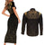 Ancient Egypt Scarab Couples Matching Short Sleeve Bodycon Dress and Long Sleeve Button Shirt Black Gold