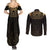 Ancient Egypt Scarab Couples Matching Summer Maxi Dress and Long Sleeve Button Shirt Black Gold